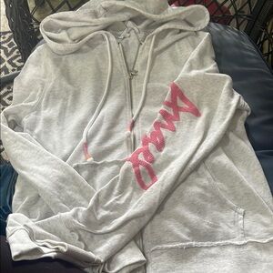 Victoria's Secret Light Gray Hoodie with Pink Logo